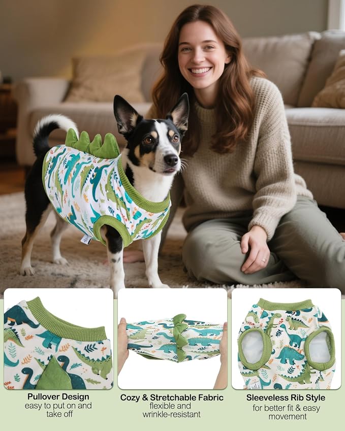 CuteBone Dinosaur Costume Dog Shirt, Stretchy Velvet T-Shirt Clothes for Medium Dogs, Soft & Breathable Pet Tee Outfit Frenchie Apparel for Daily Wear, Cozy Pullover Design Puppy Fashion COSBX03XL