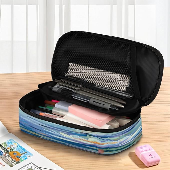 Cute Pencil Case for Girls Boys, Water Lilies Dragonfly Art Portable Pencil Bags Pouch Pen Case Organizer with Zipper for School College Office