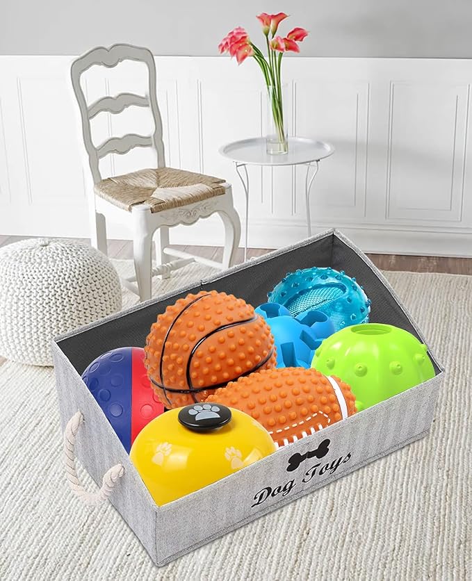 Morezi Large dog toy bin puppy shallow toy baskets dog toy storage perfect for living room playroom closet home organization - Stripe