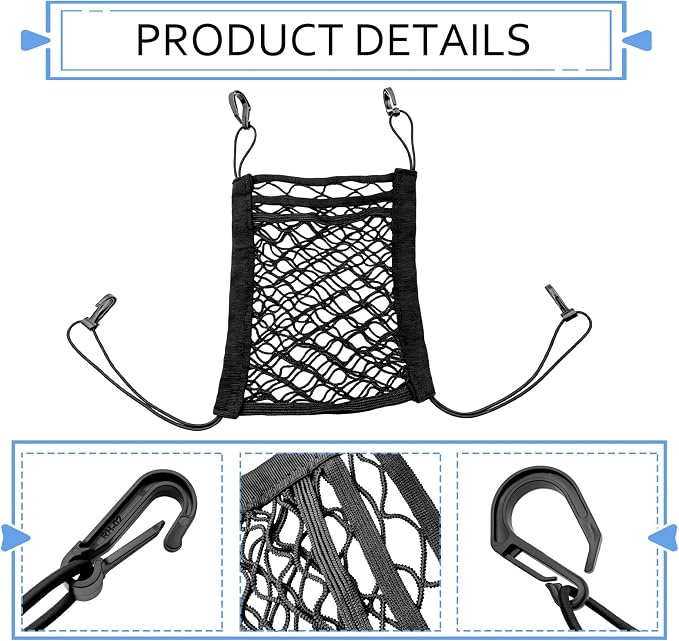 3-Layer Car Mesh Organizer, Stretchable Elastic Pet Dog Kid Car Net Barrier, Universal Seat Back Storage Net Bag Pouch, Tissue Purse Cargo Holder Between Front Seats for Cars SUVs Vans