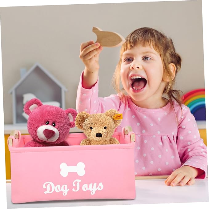 Ipetboom Large Pink Felt Dog Storage Box with Handle Spacious Pet Organizer for Treats Collars Blankets and Accessories Compact and Portable Basket for Home Use