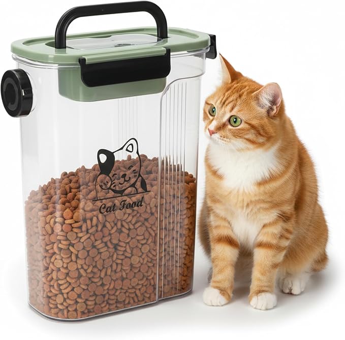 Cat Food Storage Container,Pet Food Storage Bin with Side Pouring Spout and Handle,5lb Cat Treat Containers Dry Food,Airtight BPA Free Portable Cat Food Holder Storage for Oatmeal,Rice,Flour