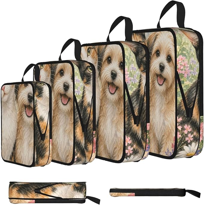 Garden Pet Friends 4 Set Compression Packing Cubes | Expandable Travel Organizers For Suitcases, Carry-On Bags, Business Trips, Camping, And Closet Storage