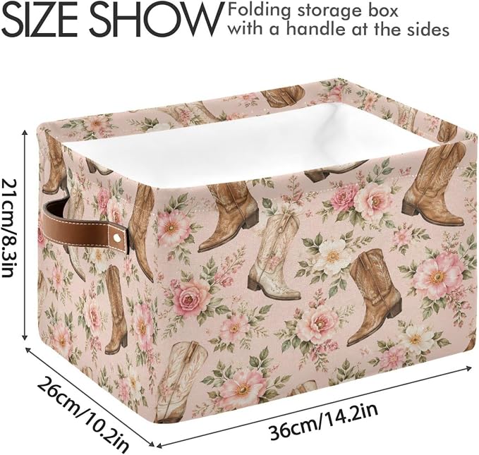 Kigai Storage Basket, Fabric Collapsible Closet Organizer Bin | Western Print Waterproof Foldable Canvas Basket with Handles for Shelves, Nursery, Closet, Bedroom & Bathroom