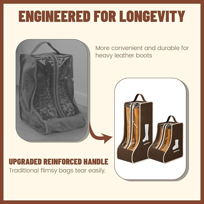 Portable Boots Bag for Cowboy Boots Short Boot Storage Bags, Waterproof Cowboy Boot Travel Bag (2, Beige long+Brown long)