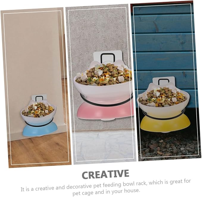 1Set Self Adhesive Pet Bowl Wall Bracket Dog Feeding Bowl Rack for Cats Dogs Space Saving Design for Wall Mounted Food and Water Holders Black