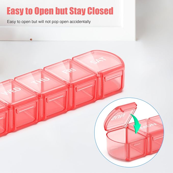 Extra Large Pill Organizer 2 Pack, XL Pill Box 7 Day, Weekly Pill Case with Large Capacity, Jumbo Organizer, BPA Free (Pink+White)