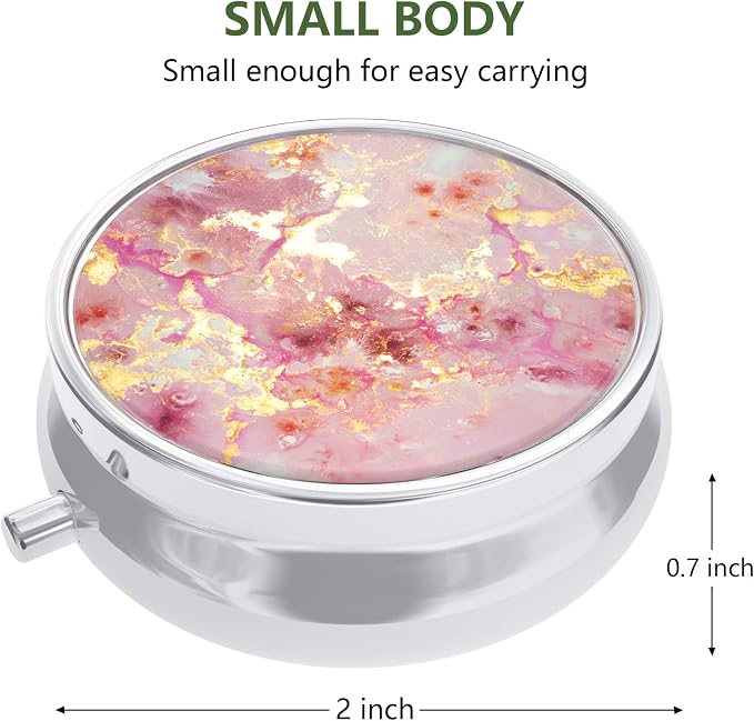Nipichsha Pill Box, Small Pill Case for Purse & Pocket, Cute Travel Medicine Organizer, Portable Medicine Container Holder to Hold Vitamins, Medication, Fish Oil & Supplement, Gold Pink Marble | Cute Travel Medicine Organizer, Portable Medicine Contain...