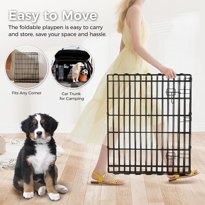42" H Dog Playpen, 8 Panels Foldable Metal Pet Exercise Pen with Door | Pet Dog Fence for Medium-Large Dogs, Indoor/Outdoor Use Metal Playpen, Portable Fence for Yard Garden Camping, Black