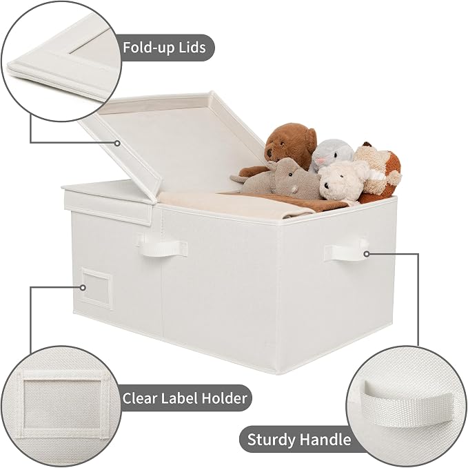 GRANNY SAYS Fabric Storage Bins with Lids, Decorative Storage Boxes, Closet Basket for Shelves, Extra Large Storage Bins for Clothes, Toy Storage Chest, Ivory, 2-Pack