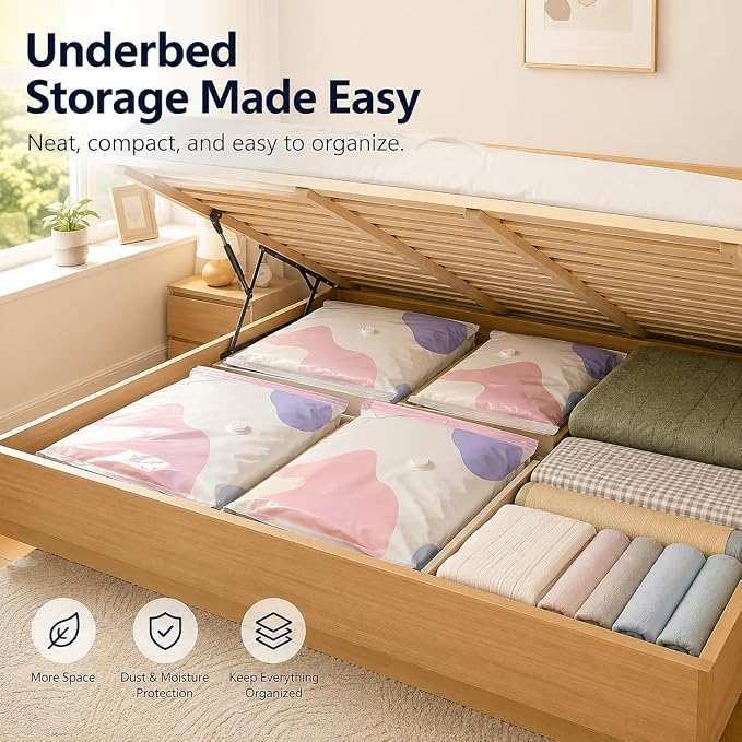 No Pump Vacuum Storage Bags, 3D Space Saver Bags for Clothes, Blankets, Bedding & Comforters, Reusable Vacuum Seal Storage Bags for Moving & Seasonal Storage (L-2PCS)