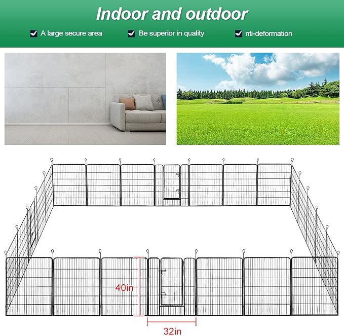BestPet | Dog Playpen | 40", 24 Panels | Heavy Duty Metal Pet Exercise Pen | Indoor/Outdoor Fence Panels | Rust-Resistant, Removable, Tool-Free Setup | Anti-Skid, Expandable Design