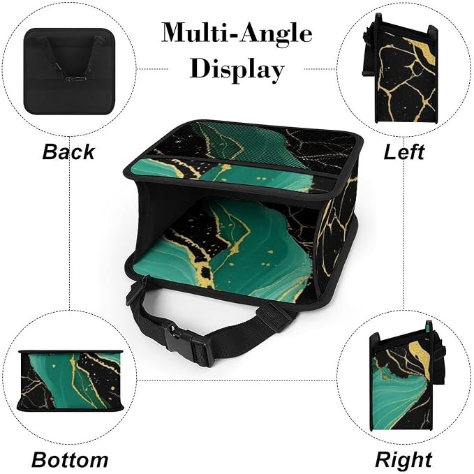 Car Organizers for Seat Back Vehicle Backseat Storage Pocket, Teal | Turquoise Green Gold Black Marble, Auto Hanging Pouch Trash Bag with Adjustable Buckle, Universal Fit for Vehicle Truck