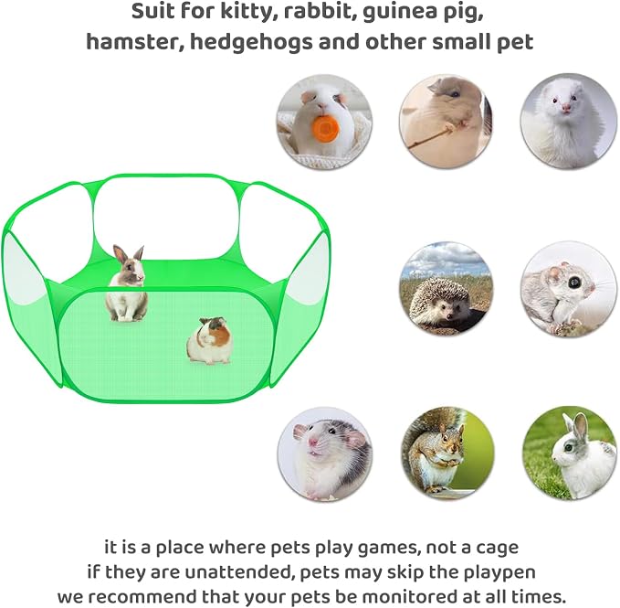 Amakunft Small Animal Playpen, Pop-Up Portable Play Yard for Guinea Pigs, Rabbits, Hamsters, Hedgehogs, Foldable Exercise Fence with Breathable Mesh for Indoor Outdoor Use