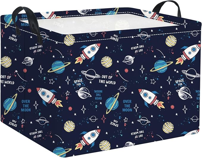 Rectangular Space Basket for Boys Baby Storage Basket Storage Bin Organizer Box Room Decor(Rocket Planet)