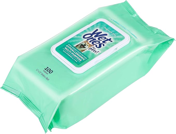 Wet Ones for Pets Hypoallergenic Multipurpose Dog Wipes with Vitamins A, C and E - Fragrance-Free Dog Grooming Wipes with Vitamins, Wet Lock Seal, 100 Count