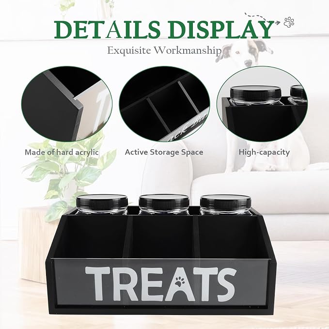 Dog Treat Container cat food container with 3 Jars & Compartments pet treat storage dog treat container trapezoid Cute Pet Treat Organizer