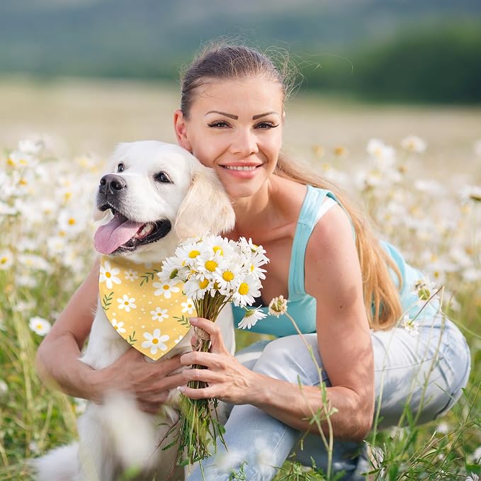 AnyDesign 2 Pcs Spring Floral Dog Bandana Triangle Pet Scarf Cute Boho Daisy Flower Pet Neckerchief Bibs Kerchief for Cat Dog Costume Accessories