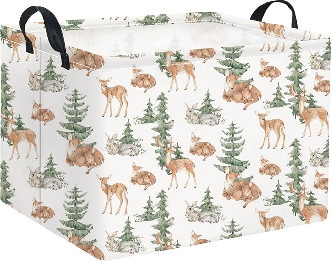 Rectangular Baby Girl Basket Kids Baby Storage Basket Storage Bin Organizer Box Room Decor(Forest Deer)