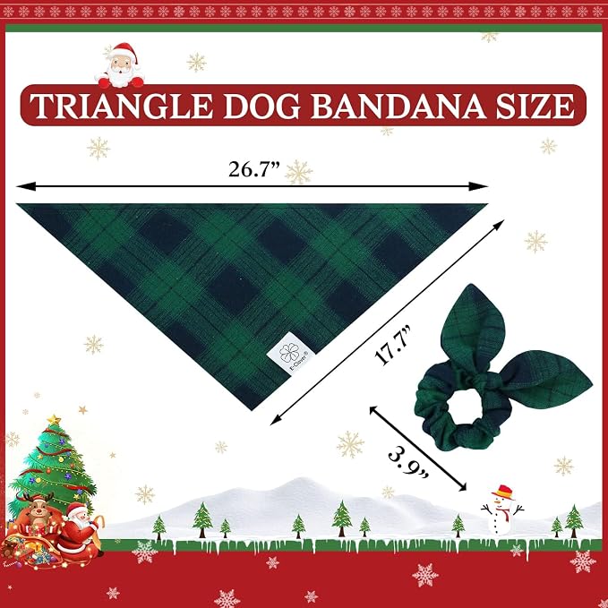 E-Clover Christmas Green Dog Bandanas Matching Dog Bandana and Scrunchie | Green Plaid Dog Bandana Matching Dog and Owner Clothes Dog Mom Gifts Dog Bandanas Girl Boy