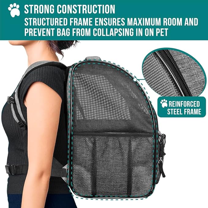 PetAmi Dog Backpack Carrier Airline Approved Cat Pet Puppy Bag, Grey | Ideal for Small Medium Large Pet up to 18 lb, 2 Side Entry Structured No-Collapse Frame, Ventilated Bookbag for Hiking Travel