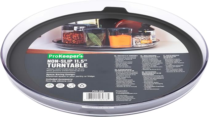 Progressive ProKeeper+ Pantry & Refrigerator Storage Containers – Modular Bins and Organizers (Low-Wall Turntable, 11.5"L x 11.5"W x 1.4"H)