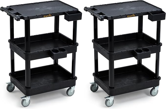 3-Tier Flat Top & Deep Tub Rolling Utility Cart, 27.5 x 18.25 in (Pack of 2)