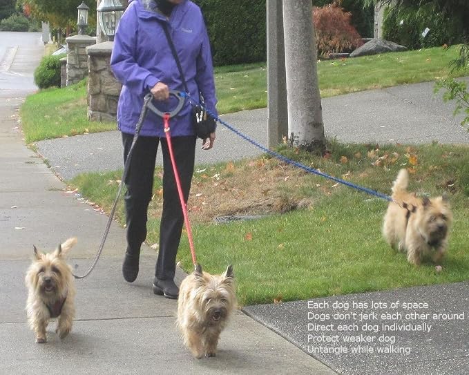 Triple Dog Leash Handle, 3 Way Dog Coupler Multi-Leash UTurn Handle with which you can walk 3 dogs on 3 leashes and untangle in seconds. Black.