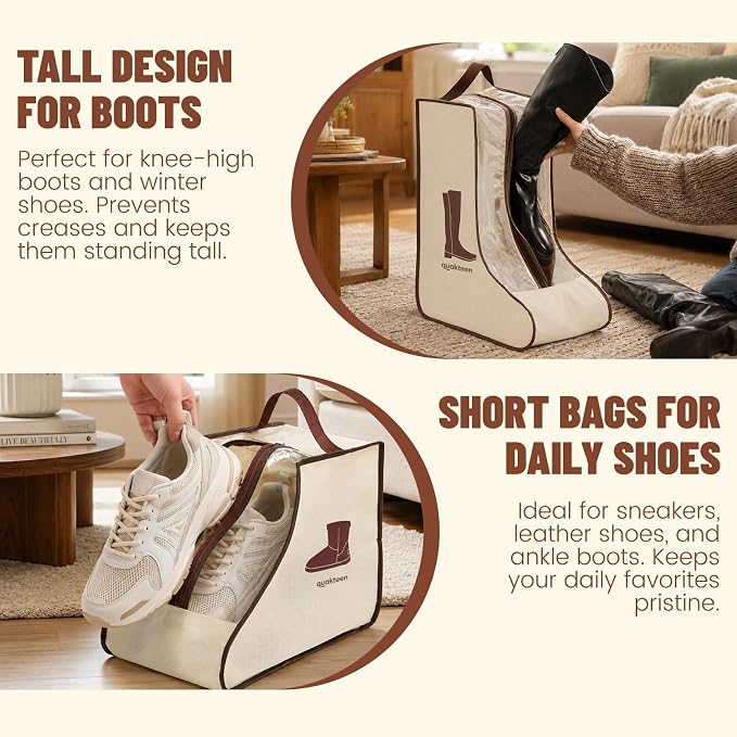 8Pack Portable Waterproof Storage Bags, Boot Bags For Cowboy Boots, Dustproof Shoe Bags for Storage are Used for Travel Storage, Under the Bed, Shoe Cabinet and Other Home Storage