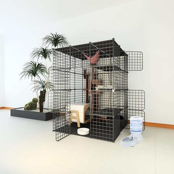 Indoor Cat Cage Enclosure DIY,Cat Playpen Catio Thick Metal Wire Kennels for 1-3 Cats Kitten Cage Detachable Patio Cat Crate（Only Cage）