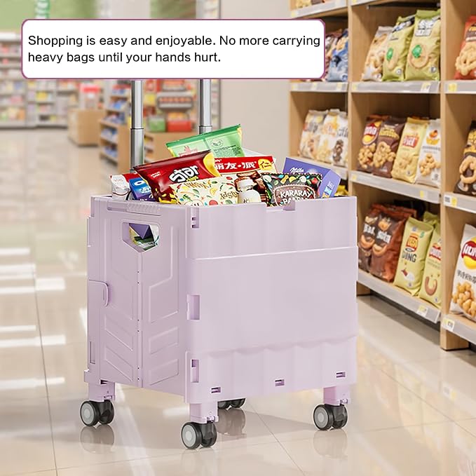 Collapsible Wheeled Crate with Lid,Folding Utility Cart Portable Rolling Crate Handcart,asket on 4 Rotate Wheels,Can Climb Stairs,Heavy Loads and Easy Storage A 36.5X32X92CM