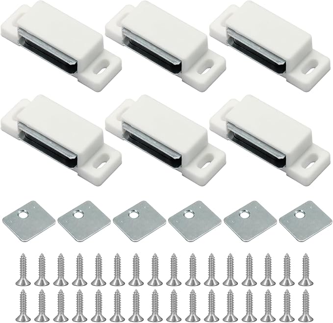 6Pcs Cabinet Door Magnets Catch, White | Magnetic Shutter Hardware, Drawer Latch, For Closure Cupboard Closet Bathroom