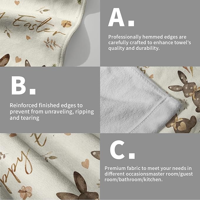 Giwawa Happy Easter Hand Towel Set of 2 Spring Cute Bunny Rabbits Egg Carrot Towel Brown Buffalo Plaids Quick Drying Dish Wash Cloth for Hotel Bathroom Gym Home Spa Holiday Decor