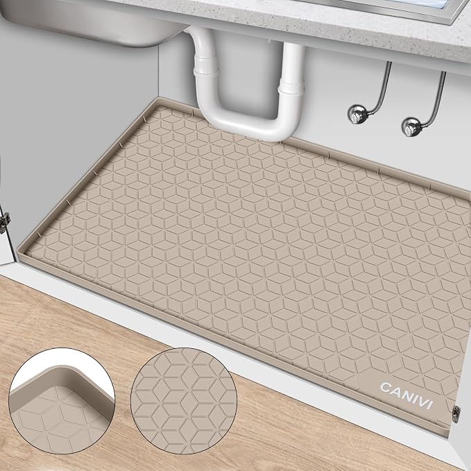 Under Sink Mat, 31"x22" Waterproof Tray for Cabinet, Holds 3 Gal | Silicone, Fits 36 inch Standard Cabinet,Leakproof & Easy Clean, Ideal for Kitchen & Laundry, Protects Shelf from Water Damage
