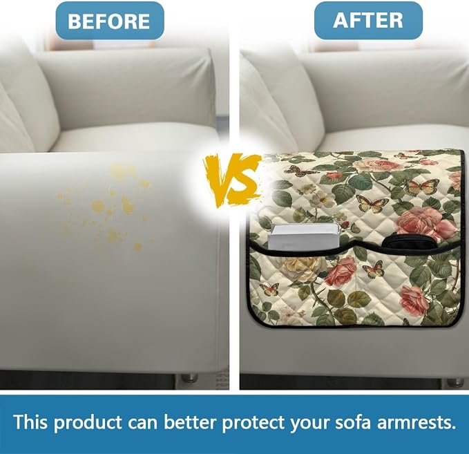 Rose Sofa Armrest Cover Stretch Couch Arm Covers Breathable Armrest Covers for Chairs Arms Protector Keep Home Clean Scratch-Resistant Sofa Arm Cover Protect Armchair Decor