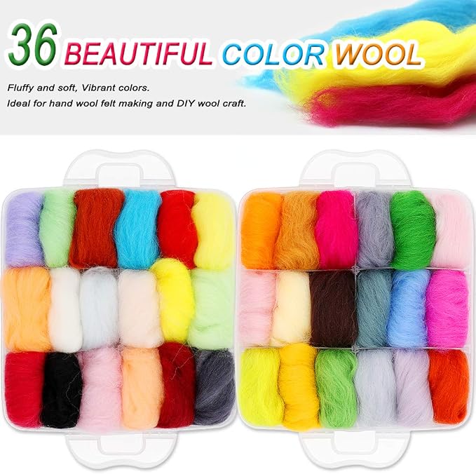 West Bay Needle Felting Kit 109 Pieces Set, Wool Roving 36 Colors with Complete Felt Tools and Storage Box Needle Felting Starter Kit for DIY Craft Animal Home Decoration Birthday Gift