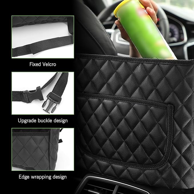Car Purse Holder Between Seats, Large Capacity Hanging Between Seat Car Organizer with Front Pocket, Multi-functional Auto Storage Bag, Universal Interior Backseat Barrier (Black #A)