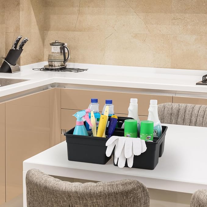 6 Packs Plastic Cleaning Supplies Storage Caddy with Handle | 3-Compartment Portable Shower Basket Tote