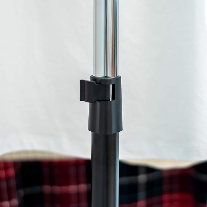 IRIS USA Single Rod Rolling Clothes Rack, Height Adjustable, Black | Adjustable hanging space for garments, accessories, and storage needs with smooth mobility