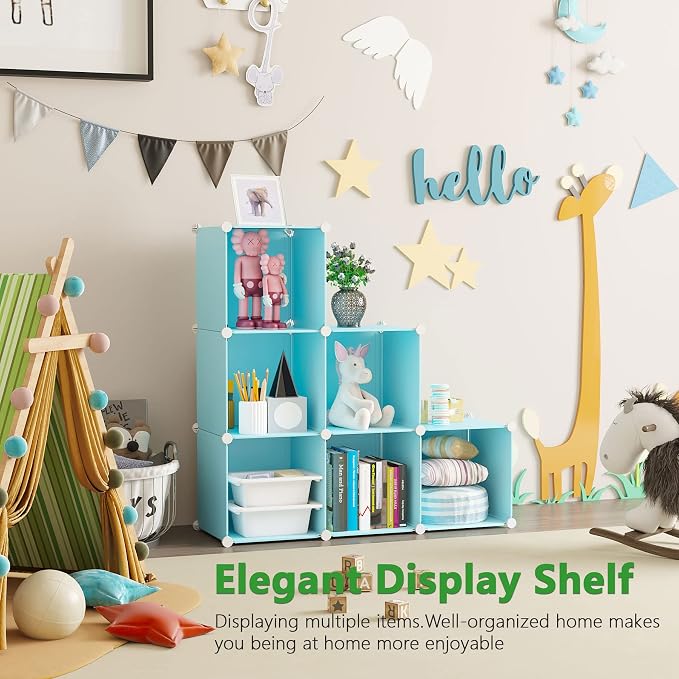 C&AHOME 6-Cube Storage Organizer Cube Shelf Closet Storage Bookcase, Blue | Stackable Cubby Storage, Bookshelf, Portable Plastic Storage Closet Organizer, DIY Modular Shelving Units for Home, Wardrobe
