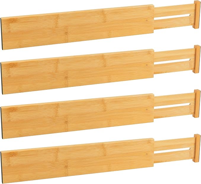 Utoplike Kitchen Drawer Divider, Expandable Bamboo Drawers Organizer 3.2" H | Large Adjustable Spring-Loaded Separators for Spatulas, Utensils, Bedroom & Home Storage, 4pcs, Fit 18"-20.6" Inner Drawer