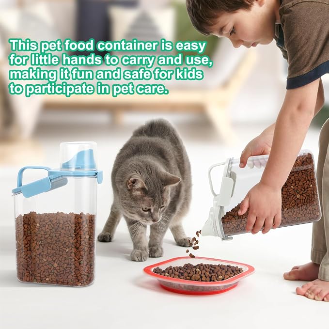TBMax 2 Pack Rice Container Cereal Storage Container 3.2 Quarts, Kitchen Pantry Dry Food Storage Holder with Easy-Pouring Spout & Handy Cup, Small Pet Dog Cat Food Dispenser for Daily Feeding