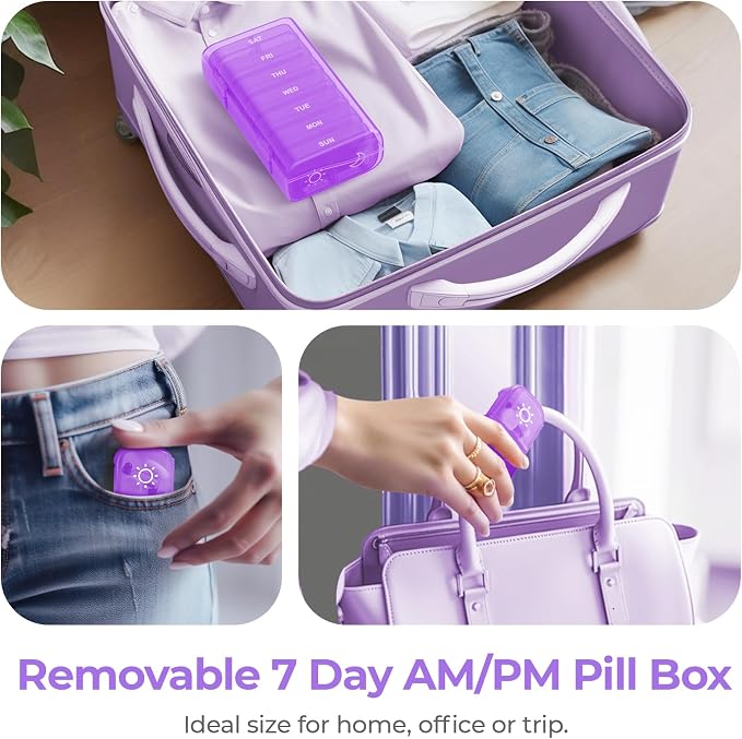 AUVON Weekly Pill Organizer 2 Times a Day, One-Side Large Opening, Easy‑Use | XL AM PM Pill Case, Travel Pill Box 7 Day, Medication Organizer for Medications, Vitamins, Fish Oils, Supplements, Purple