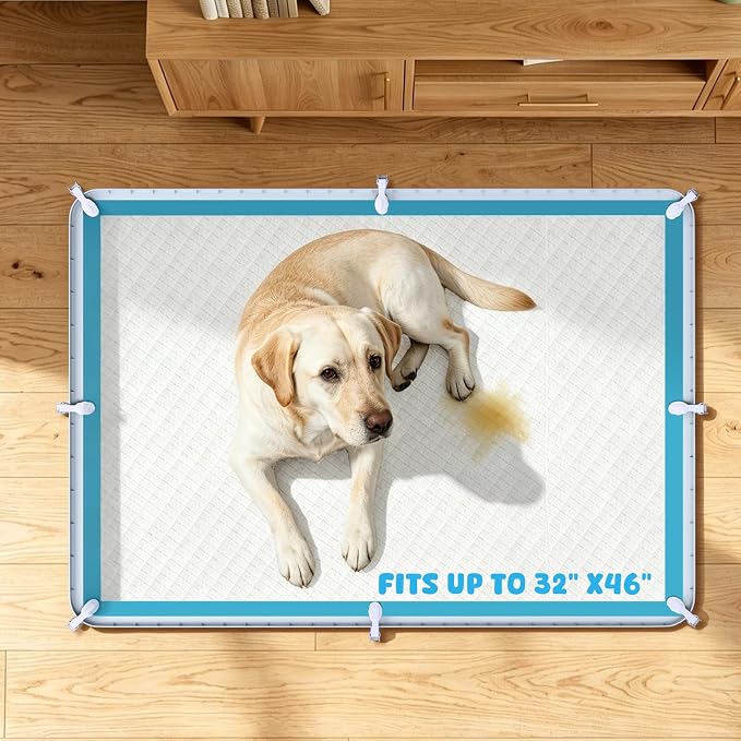 Pee Pad Holder, 32×46 Inch Thickened Silicone Dog Pee Pad Holder Tray | Non Slip Raised Edge Anti Spill Puppy Pad Holder with 4 Fixed Clamps, Easy Cleaning Floor Protection for Puppy Potty Training