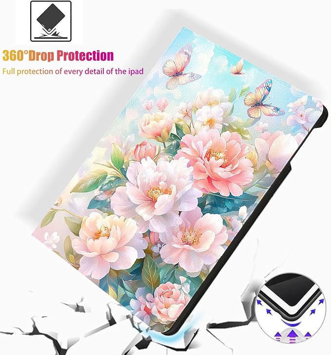 for Microsoft Surface Pro 11/10/9-13" 2024/2022 Tablet Case,Auto Wake/Sleep,Adjustable Stand Protective Cover - Pink Peony Butterfly