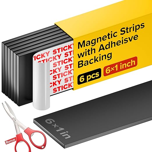 X-bet MAGNET Super Sticky Adhesive Magnetic Strips, 6x1 (15x2.5cm), 6 pcs | Flexible Magnet Strips, Adhesive Backing, Easy to Cut & Mount, For Crafts, Labels & Light Organization