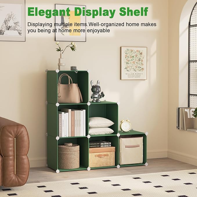 C&AHOME 6-Cube Storage Organizer Cube Shelf Closet Storage Bookcase, Green | Stackable Cubby Storage, Bookshelf, Portable Plastic Storage Closet Organizer, DIY Modular Shelving Units for Home, Wardrobe