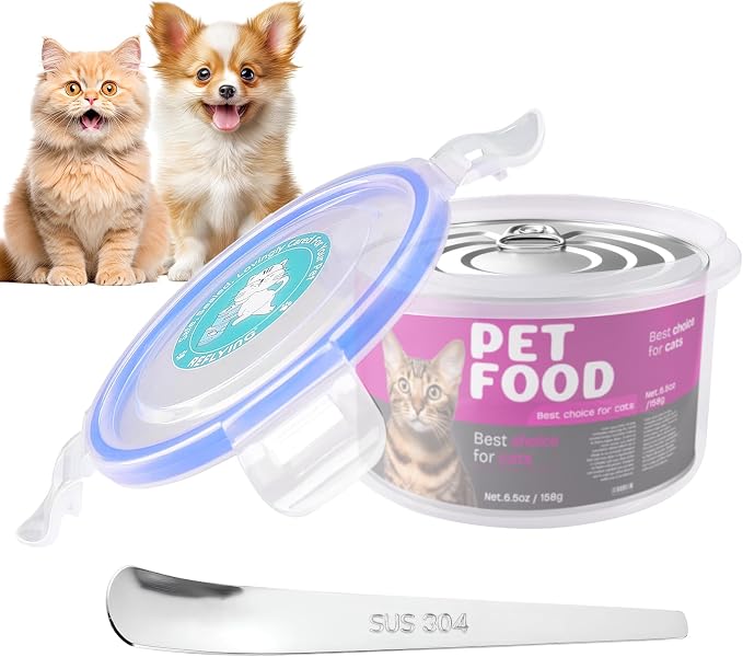 REFLYING Canned Cat Food Storage Lids Reusable Airtight Can Cover | Reusable airtight cat food can lids,Keeps wet food fresh,eliminates odor,Includes SUS 304 spoon and can opener