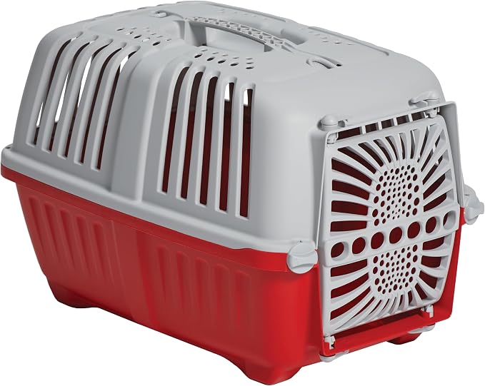 Midwest Homes Spree Travel Carrier, Small, Red - Dog & Cat Crate | Hard-Sided Pet Carrier, Plastic Door, Ventilated Design, Locking Tabs, Easy Assembly