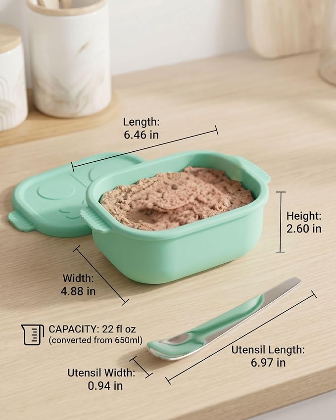 2ME Odor Sealed Silicone Pet Wet Food Containers（3-Pack, 22oz）- Airtight Storage Boxes for Homemade Dog Cat Food & Canned Food Portioning - Freezer Microwave Dishwasher Safe with Stainless Steel Scoop